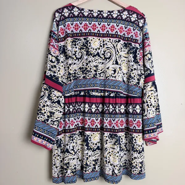 Melissa Paige Tunic Blouse 3X Blue Peasant Crochet Paisley Empire Bell Sleeve - Image 2