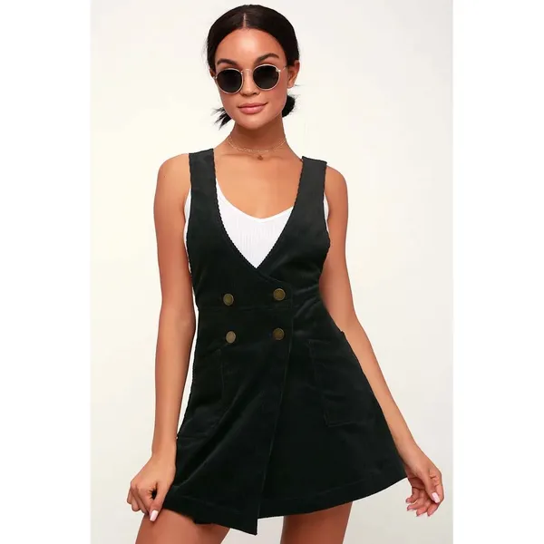 Free People Canyonlands Corduroy Jumper Black Pinafore Dress Size 2 OB832422 - Image 14