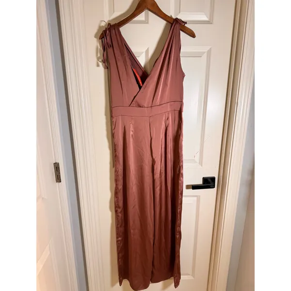 Skies Are Blue Satin Tie Shoulder Wide Leg‎ Jumpsuit 73563 New - Image 5