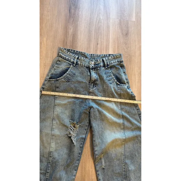 Acid Wash Wide Leg Barrel Jeans Distressed Balloon Denim Light Blue Streetwear - Image 5