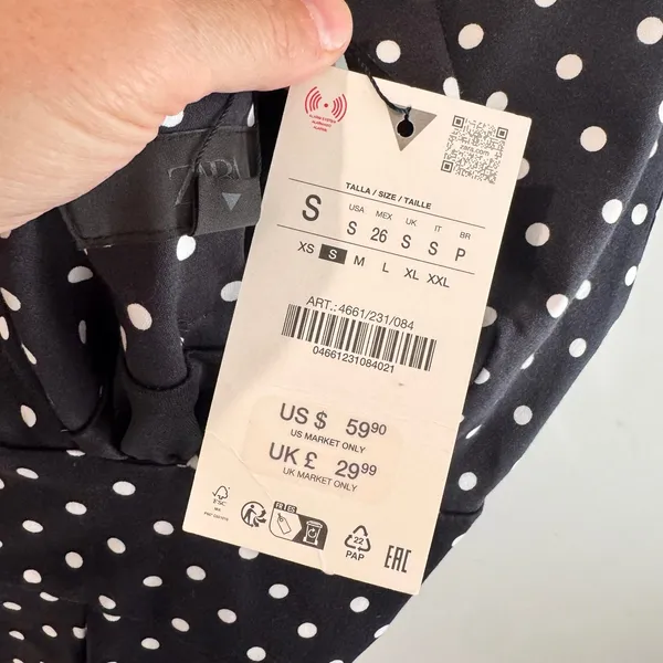 Zara Polka Dot Cape Skirt Halter Mini Dress Black White Deep V-Neck Small - Image 7