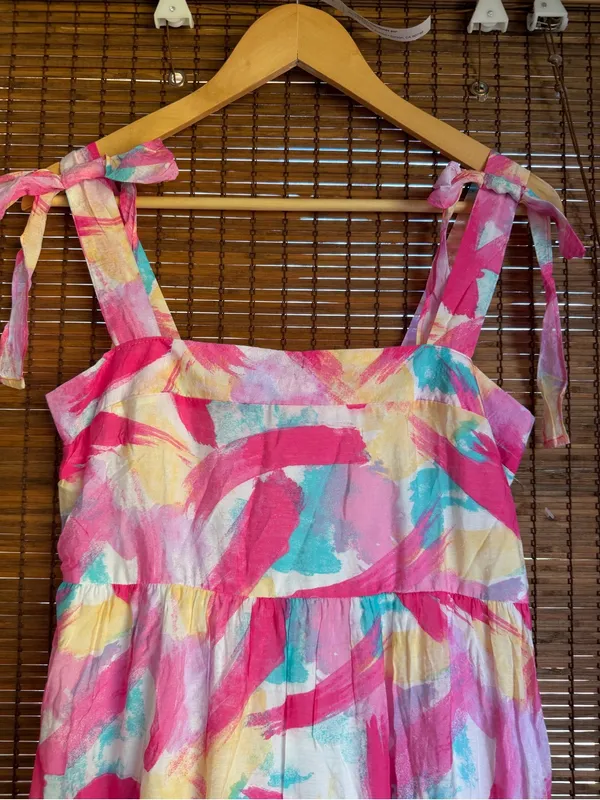 Blu Pepper Brush Stroke Print Tiered Midi Dress Size Medium NWT - Image 7