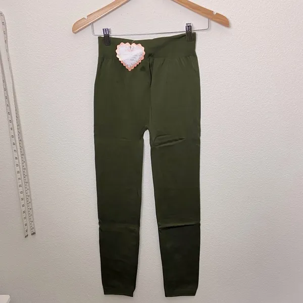 F&F Fleece Warmer Weather High-Waist Olive Green Full Length Leggings - Image 5