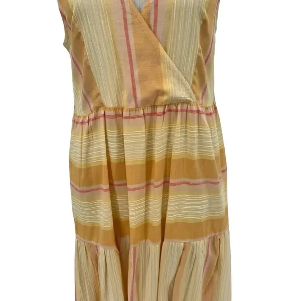 L*Space Clara‎ V-Neck Double Tiered Maxi Dress Yellow Orange Stripe Size Small - Image 5