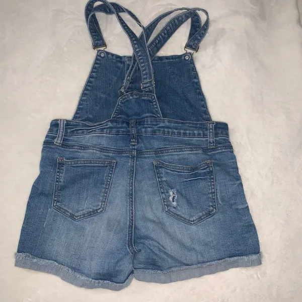 I & M Jeans short overalls bib distressed womens size L juniors stretchy - Image 2