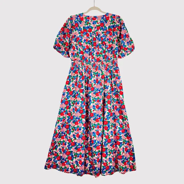 NEW Boden Midi Dress Pink Lillian Cotton Floral V Neck Puff Sleeve Boho US 10 - Image 4