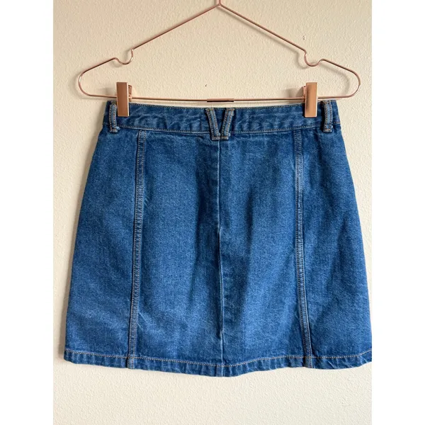 Stradivarius Denim Button Front A Line Mini‎ Skirt Blue Women's US 4 - Image 2