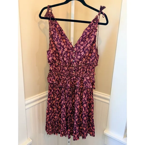 Ulla Johnson Noelle Floral Silk Blend Mini Dress Burgundy Ruffle Tassel 4 - Image 3