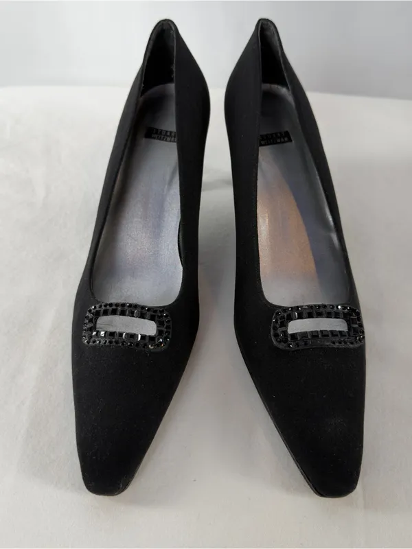 Vintage Stuart Weitzman Pointed Toe Kitten Heels with‎ Embellished Buckle Black - Image 4