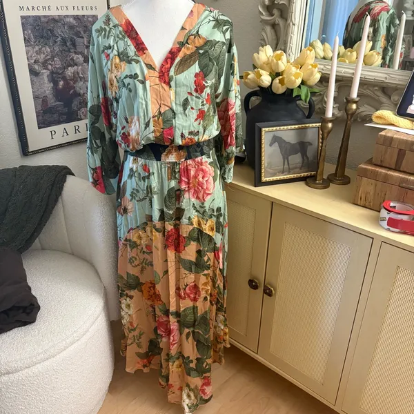 FARM RIO Marilla Maxi Dress Floral Kimono Bohemian‎ Size XS - Image 4