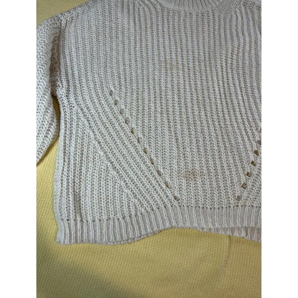 American Eagle Crochet Knit Sweater XL Cream Chunky Textured Open Weave - Image 3