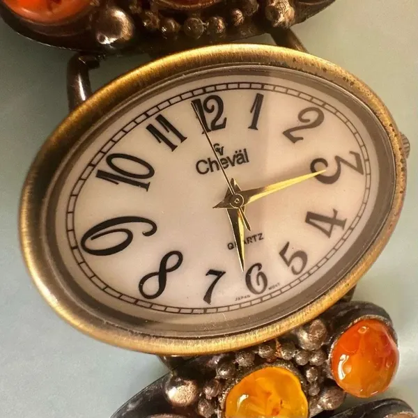 Vintage Cheval Quartz Agate Stone Cuff Watch - Image 13