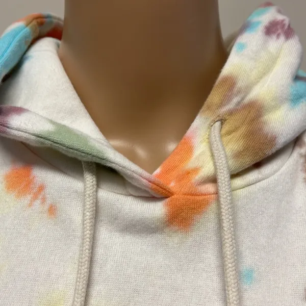 Wild Fable White Cropped Hoodie with multi color tie dye spots size S - Image 2
