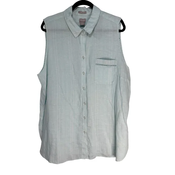 Chicos Light Blue Striped Sleeveless Linen Button Up Shirt Top US Size‎ 4 - Image 8