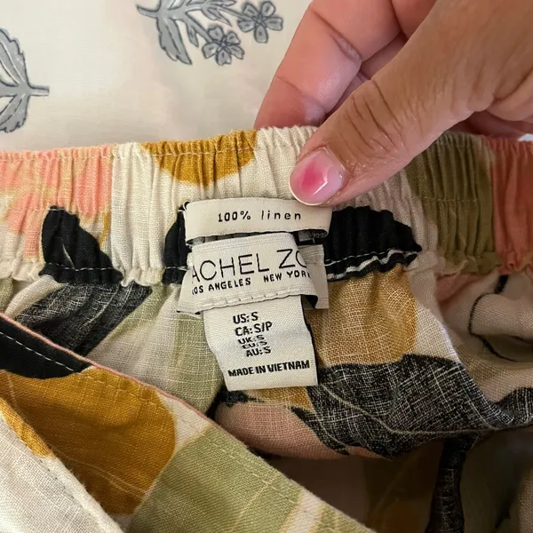Rachel Zoe‎ 100% Linen Floral Faux Wrap Midi Skirt Pink Yellow Green Small - Image 3