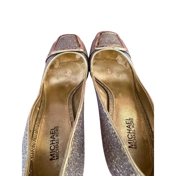 Michael Kors Glitter Block Heel Pumps Gold Silver Sparkle 7.5 - Image 8