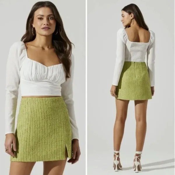 ASTR The Label Sweetheart Neck Ruched Crop Top Puff Sleeve White Small‎ - Image 2
