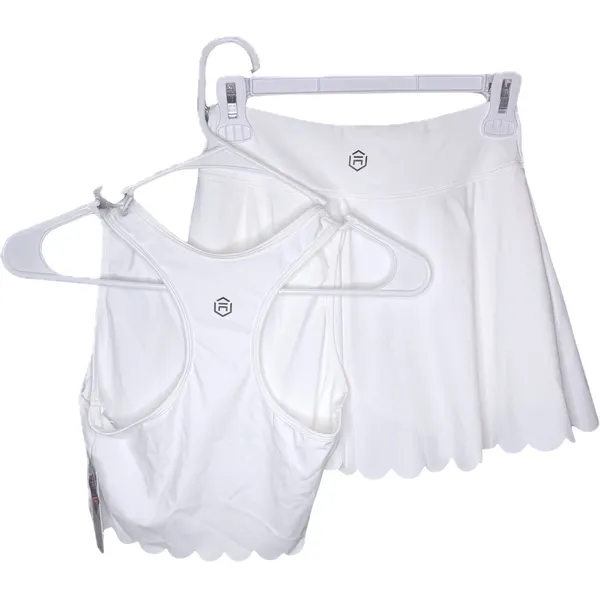 NWT Womens Tennis Skirt Set Built-In Shorts Scalloped Active Set White XS - Image 8