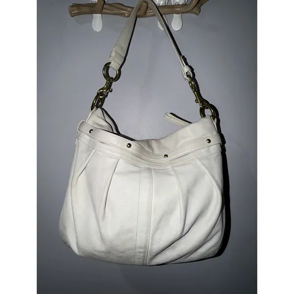 COACH Hampton White, Hobo Bag With Gold Hardware Tone Purse Shoulder Bag‎ 8B15 F - Image 5