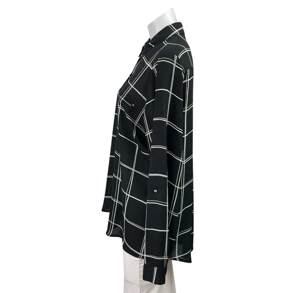Apt. 9 Women's Black Checkered Plaid Long Sleeve Pockets Button Down Shirt Top L - Image 2