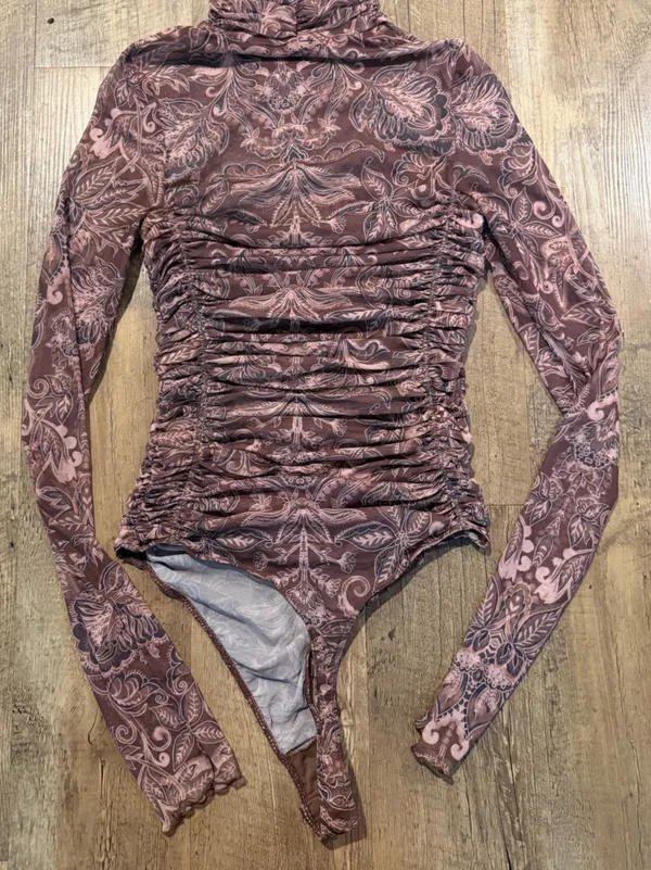Free People Under It All Printed Mesh Bodysuit in Rust Combo Medium - Image 8