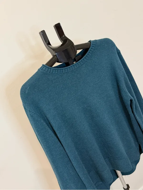 Ella Moss Teal Green Crewneck High-Low Sweater Size Large - Image 3