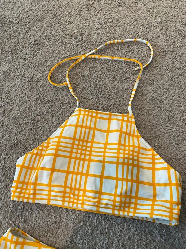 Forever 21 White and Orange Plaid Bikini Set - Image 3