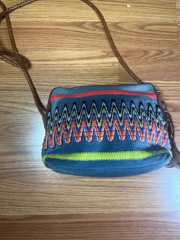 Tory Burch Gray Canvas Crossbody with Multicolor Zigzag Embroidery - Image 12