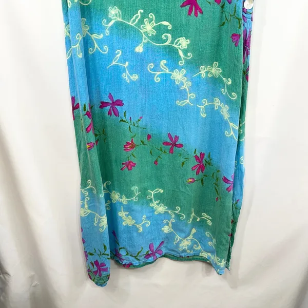 VTG La Cera Medium Midi Dress Blue Green Floral Sleeveless Beach Vacation 1018‎ - Image 4