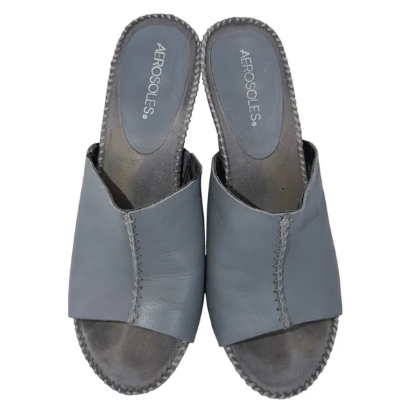Aerosoles Birthstone Blue-Gray Leather Suede Wedge Slide Sandals Women Size 9 M - Image 3