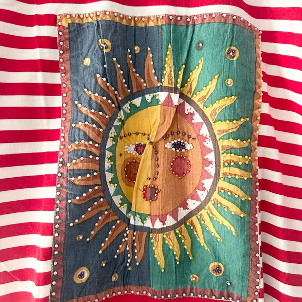 I AM Vintage Red White Stripe Sun Moon Embroidered Beaded Cotton Y2K Small 3D - Image 5