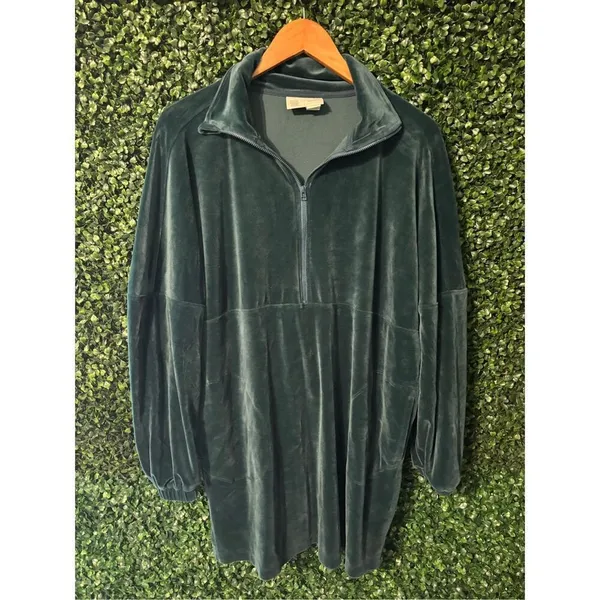 Anthropologie Saturday Sunday SMALL Rosiland Turquoise Velour Velvet Tunic Dress - Image 3