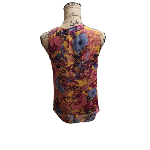 LOFT Vibrant Floral Pleated Tank‎ Top Sleeveless Blouse Summer Boho Chic - Image 2