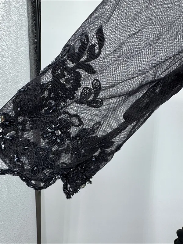 Mon Cheri Black Lace Sleeve Ruched Evening Gown sequin beaded 16 wedding mother - Image 6