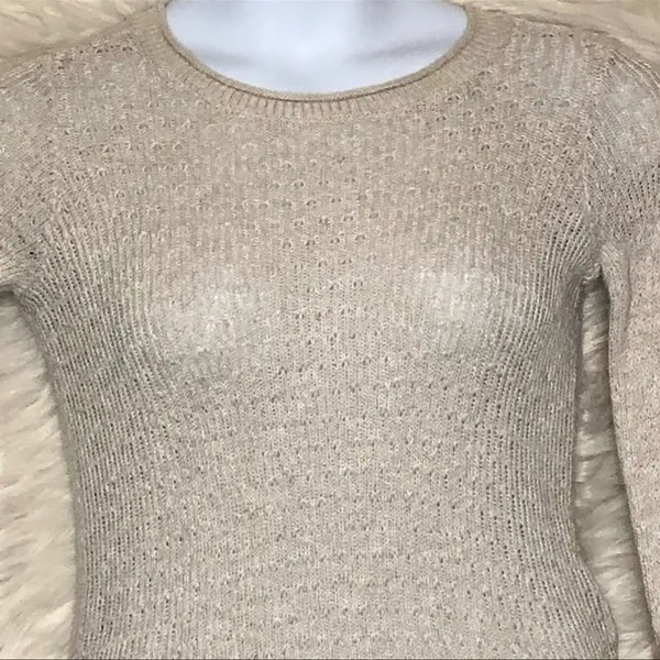 Hollister Oatmeal Lace Trim Sweater XS Lightweight Crewneck - Image 6
