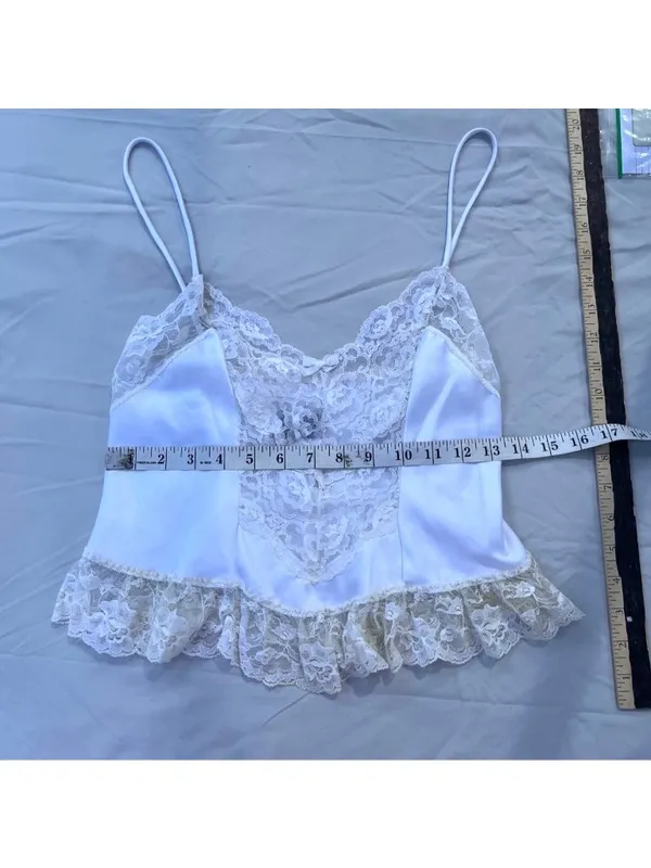 Vintage Lis Levesque White Lace Satin Camisole Top Small Made In USA 21r - Image 3
