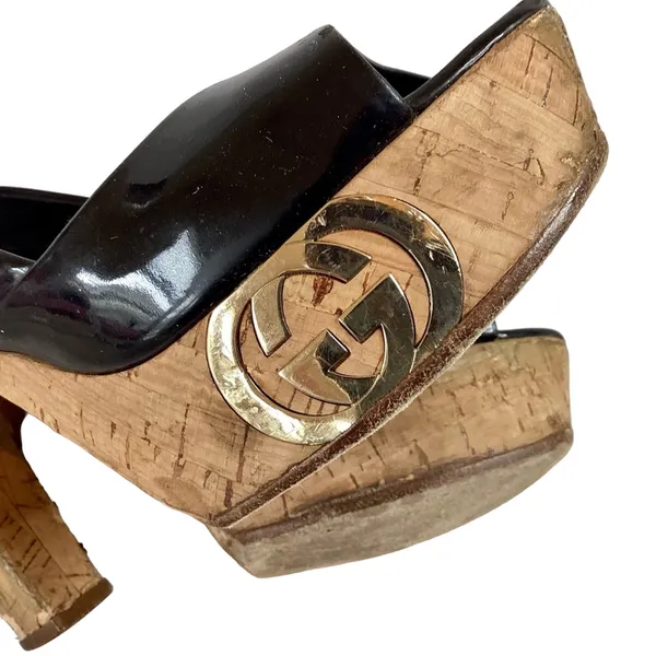 GUCCI black patent cork platform sandal - Image 6