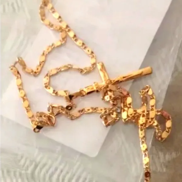 NEW 24k Yellow Gold Vermeil Crucifix Cross Pendant Necklace,‎ 16-18” - Image 11