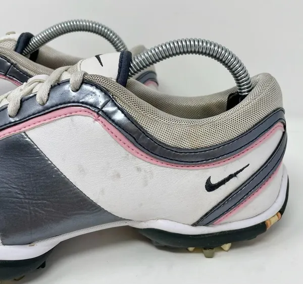 Nike White Pink Silver Leather Golf Shoes Womens Size 6 *READ* - Image 2
