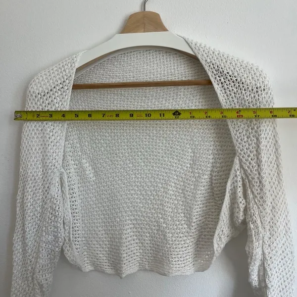 Crochet Open Front Crop Cardigan Mesh Bolero Knit Top - Image 5