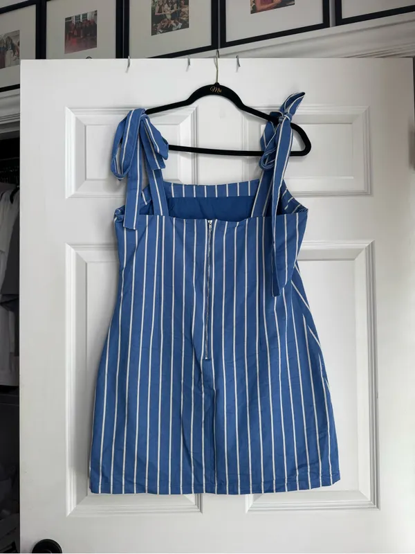 English Factory Blue and White Striped Mini Dress - Image 2
