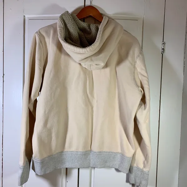 American Eagle Y2K Cream Sherpa Lined Zip Hoodie Athletic Fit‎ Large Eagle Logo - Image 13