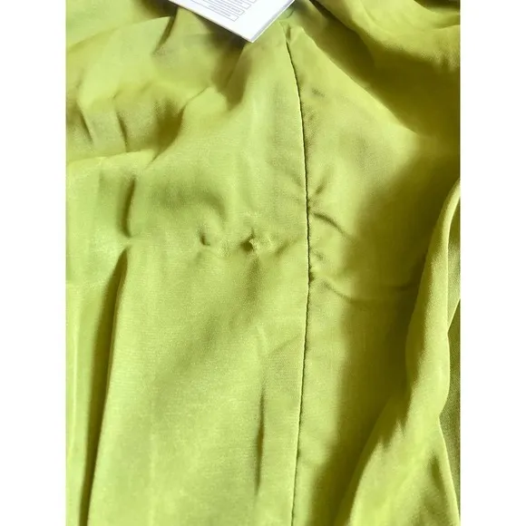 Mock Neck Midi Dress Womens Olive Green New Pleated Puff‎ Sleeve Slit - Image 7