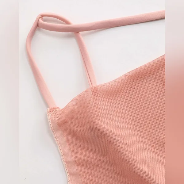 Pink V-neck Ruffle Mesh Cover Up Dress L/Size 8 - Image 3
