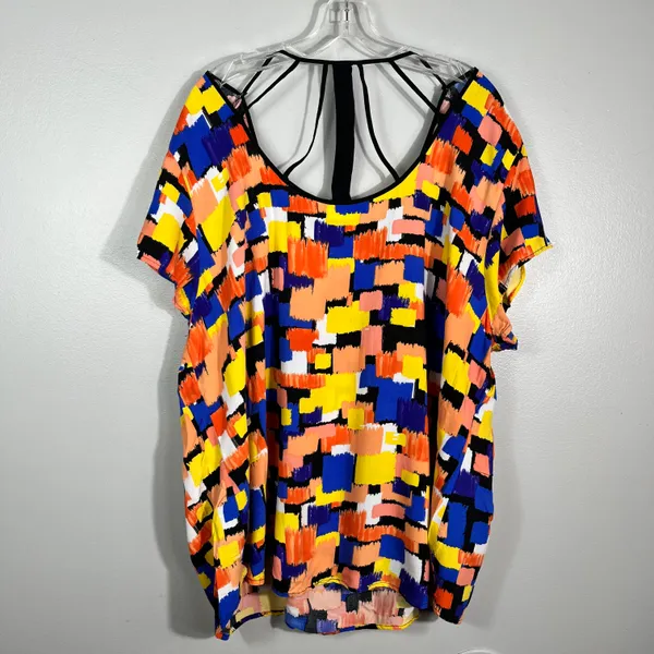 Cato Plus Size Multicolored Art Deco Funky Pattern Open Cutout Back Blouse 26/28 - Image 6