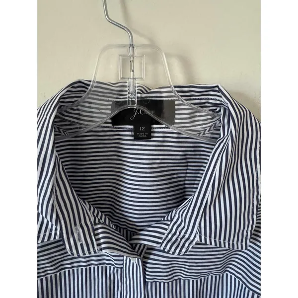 J. Crew Tie Waist Shirt Knee Length Dress Striped Navy Blue White Size 12 - Image 5