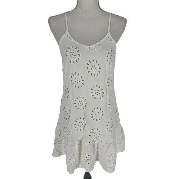Maaji White Eyelet Spaghetti Strap Swim Cover-Up Dress Size S‎ - Image 3
