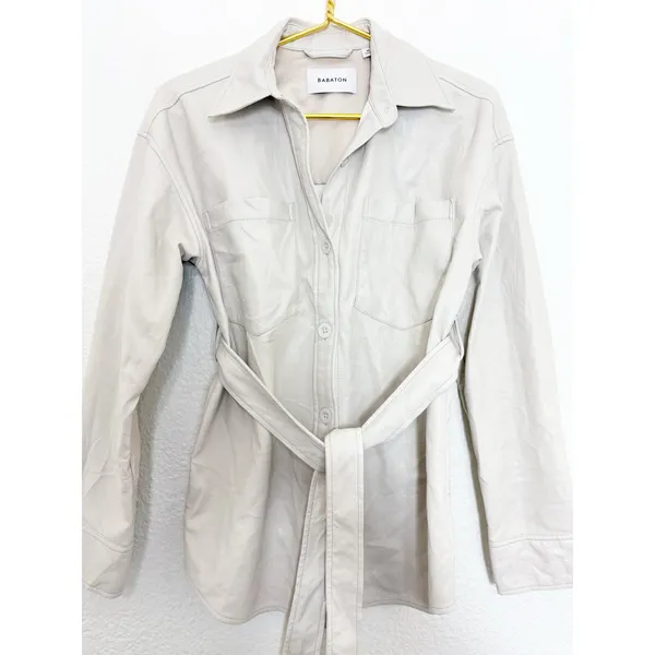 Aritzia Babaton Ava Jacket Vegan Leather Matte Pearl Belted Coat Size XS - Image 9