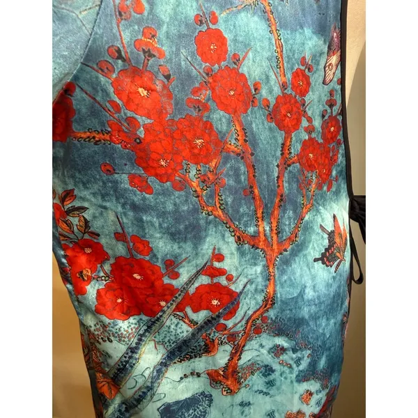Blue Floral Duster robe Long Sleeve Maxi Kimono Robe Bird boho whimsi Sm dainty - Image 5