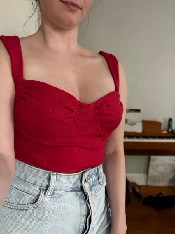 Red Ribbed Bustier Bodysuit - Image 3